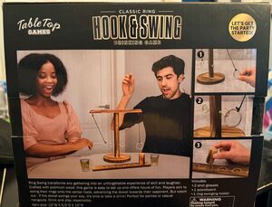 Ring Toss Drinking Game Hook & Swing Wood Bar Party Game w Shot Glasses 21+